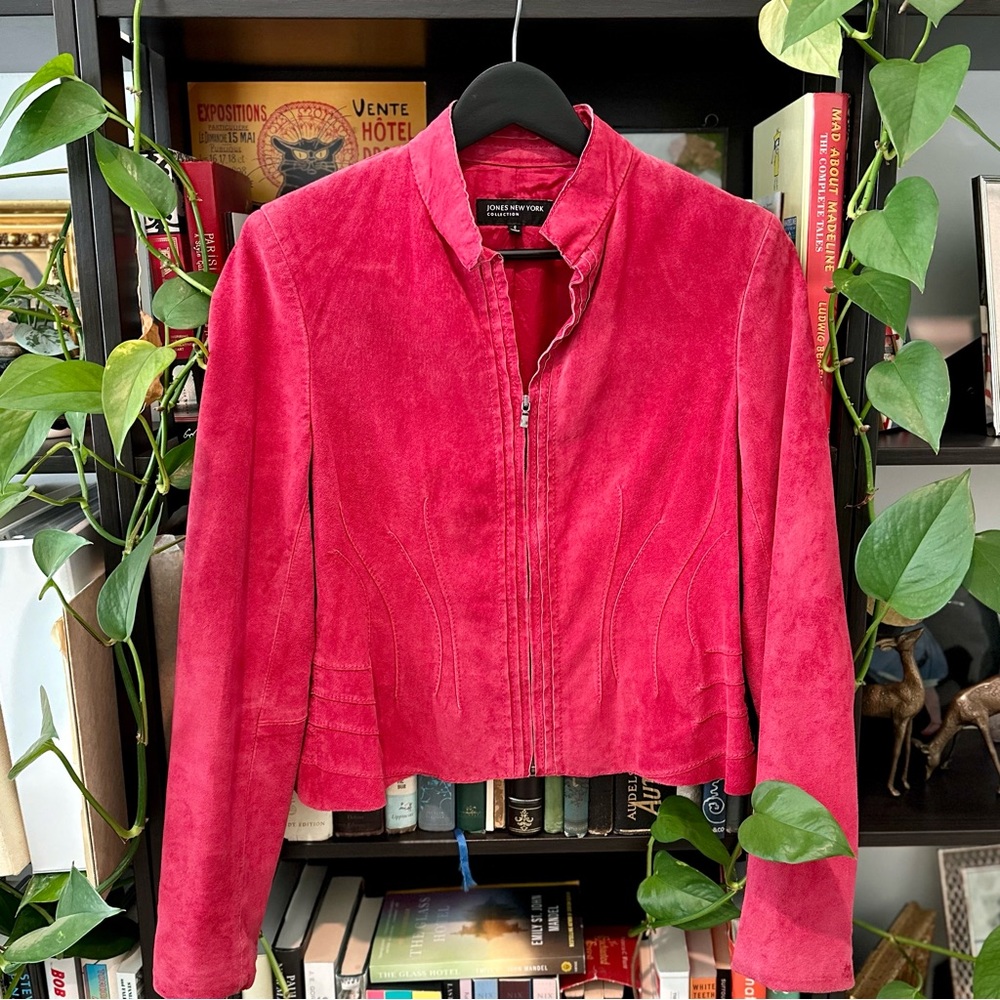 Vintage genuine leather suede fitted red jacket size small 90s